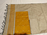 Mustard & Grey South Indian Art Silk Suit 3 Dress Material Set